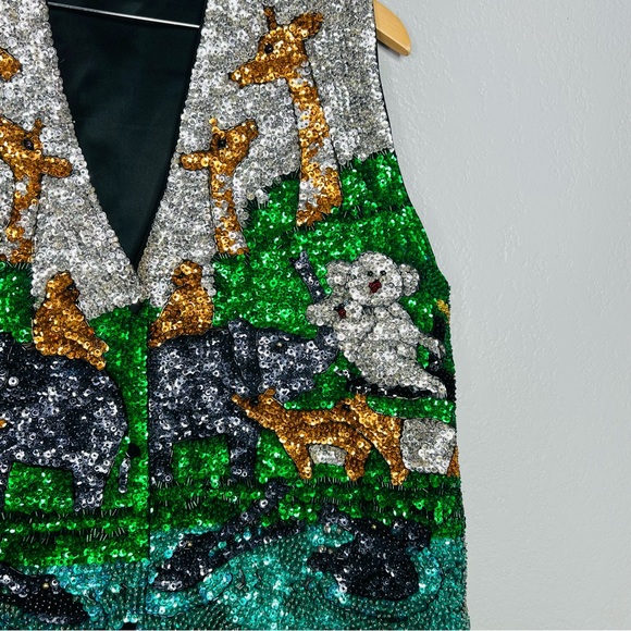 Vintage Sequin Animal zoo Safari Vest sz L - Picture 3 of 5